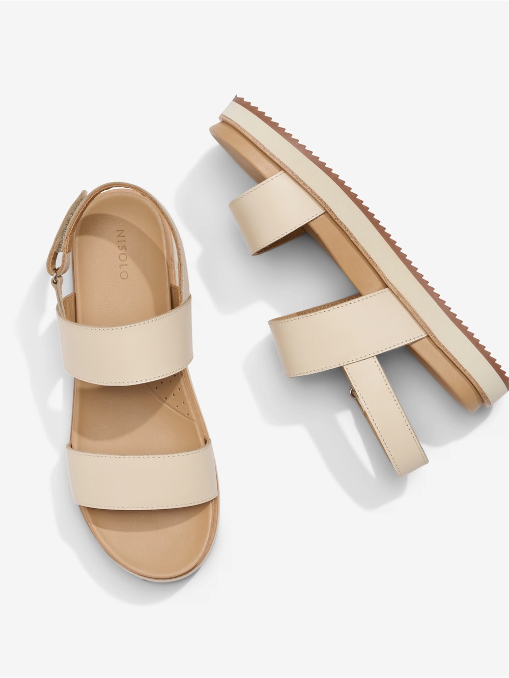 Nisolo Cream Double-Strap Leather Platform Sandals
